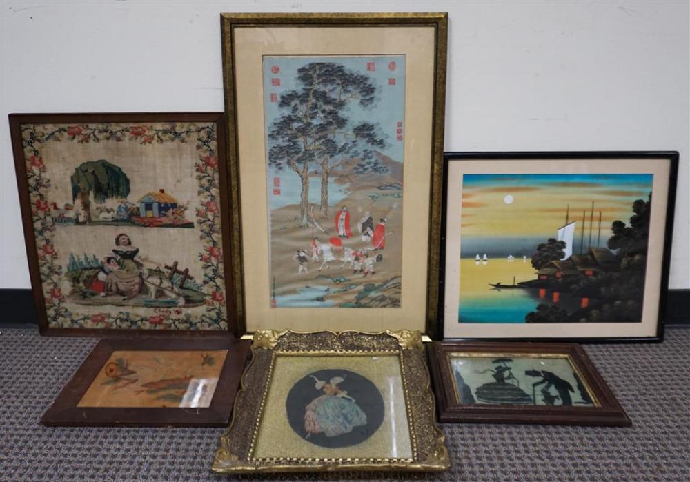 SIX NEEDLEPOINT, EMBROIDERY AND