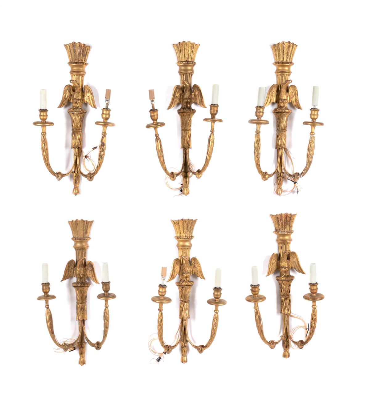 SIX NEOCLASSICAL STYLE GILTWOOD