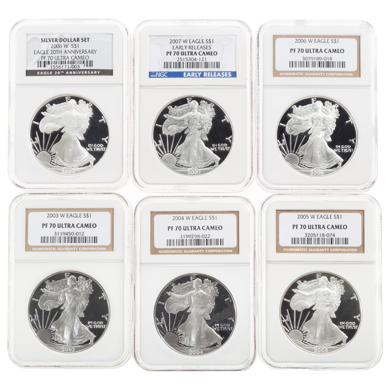 SIX NGC GRADED PROOF 70 ULTRA CAMEO