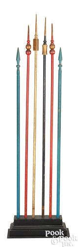 SIX ODDFELLOWS PAINTED STAFFS,