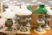 SIX OIL LAMPS TO INCLUDE TWO P
