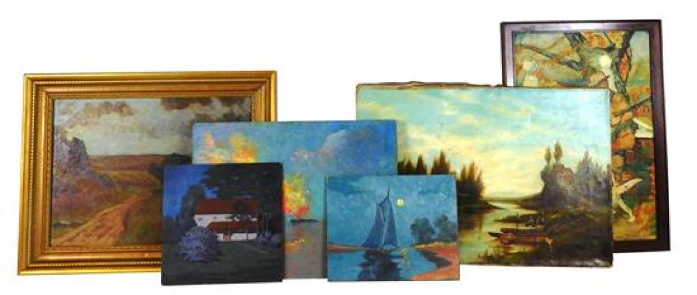 SIX OIL PAINTINGS, ASSORTED