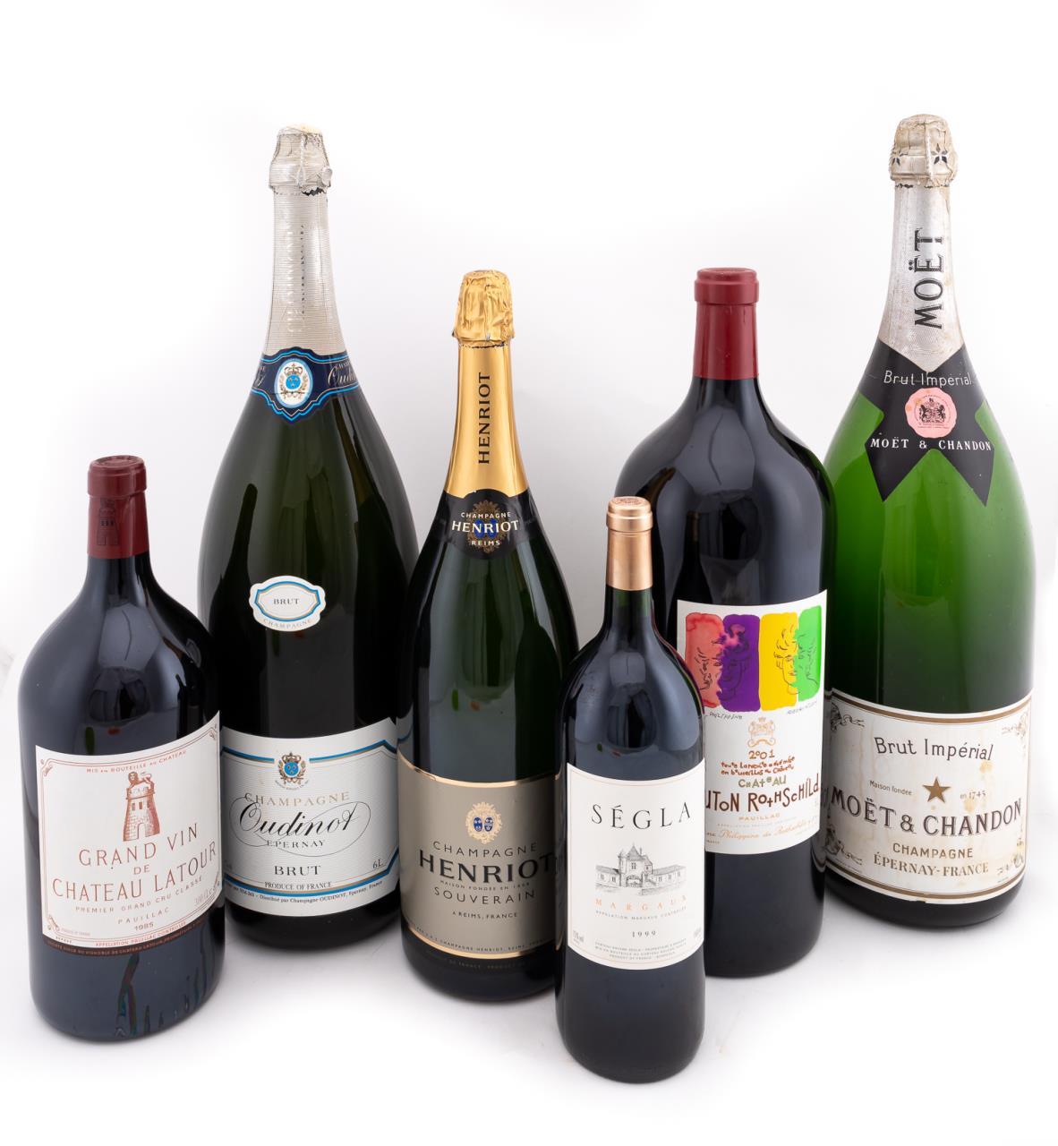 SIX OVERSIZED CHAMPAGNE AND WINE