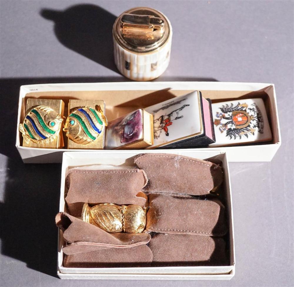 SIX OWL LIGHTERS, SEVEN MATCH BOX