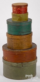 SIX PAINTED BENTWOOD PANTRY BO