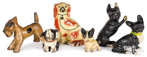 SIX PAINTED CAST IRON DOG