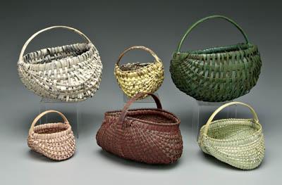 Six painted oak split egg