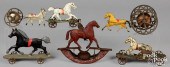 SIX PAINTED TIN PLATFORM AND B