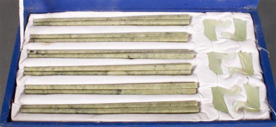Six pairs of Chinese carved green