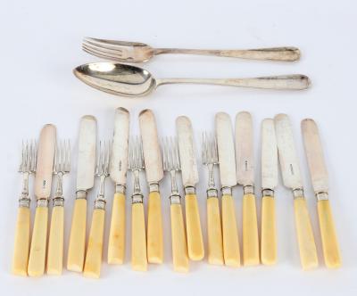 Six pairs of silver dessert