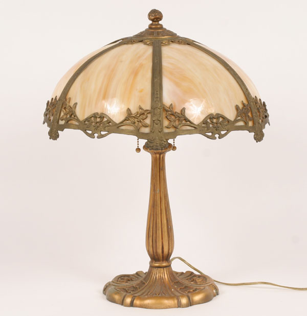 Six panel caramel slag lamp, molded