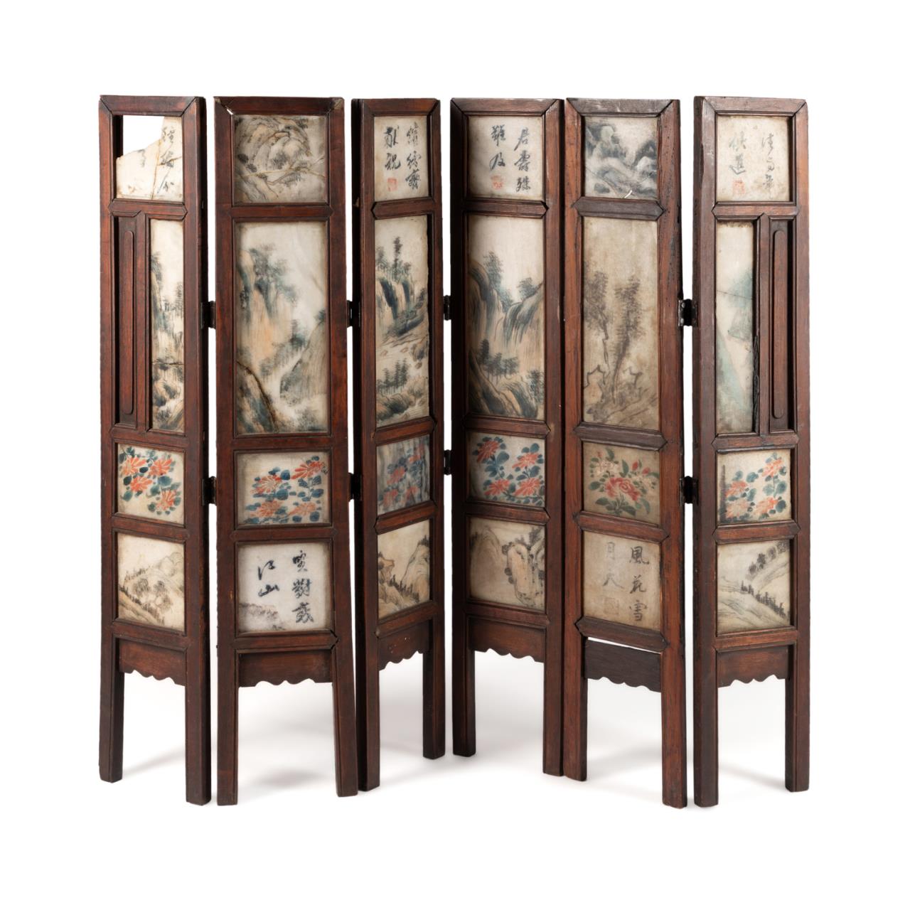 SIX PANEL CHINESE MARBLE & WOOD