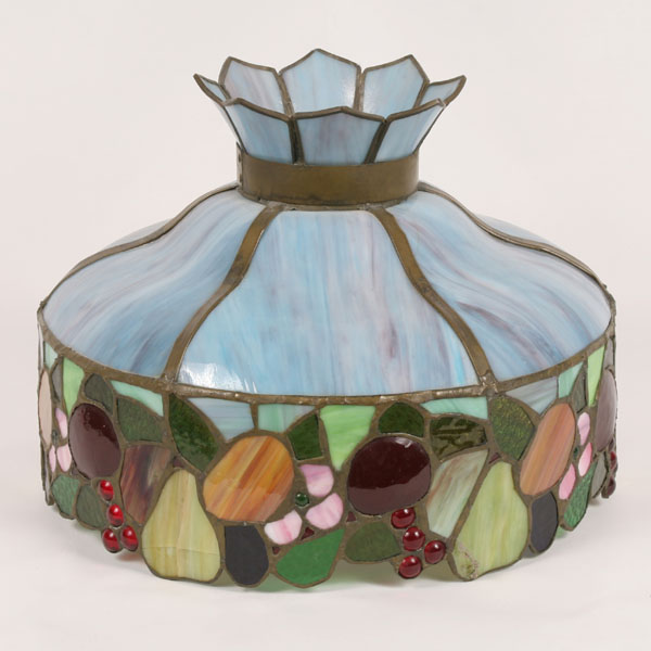Six panel slag glass hanging lamp