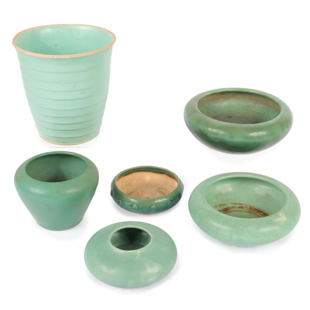 SIX PC. MATTE GREEN GLAZED ARTS &