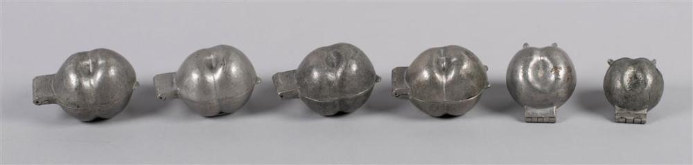 SIX PEACH PEWTER MOLDS, PROBABLY