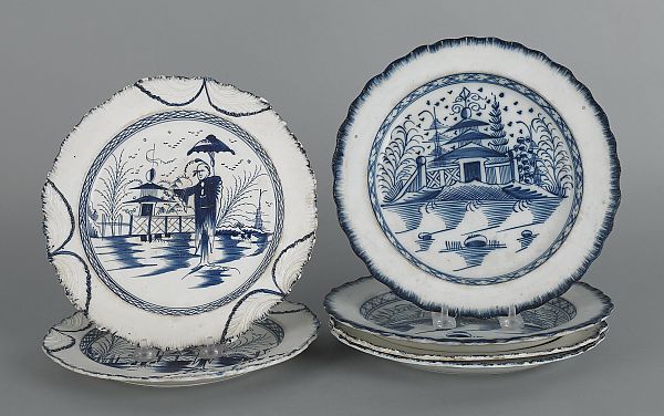 Six pearlware feather edge plates