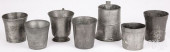 SIX PEWTER BEAKERS, 19TH C., A