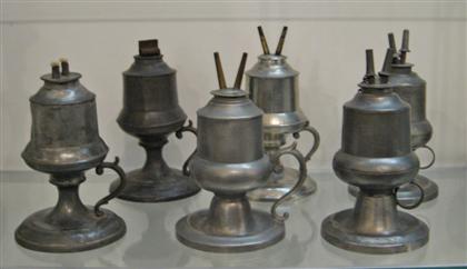 Six pewter chamber lamps   