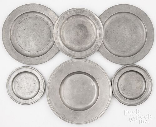 SIX PEWTER PLATES, 18TH/19TH