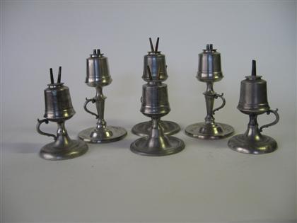 Six pewter whale oil  lamps   