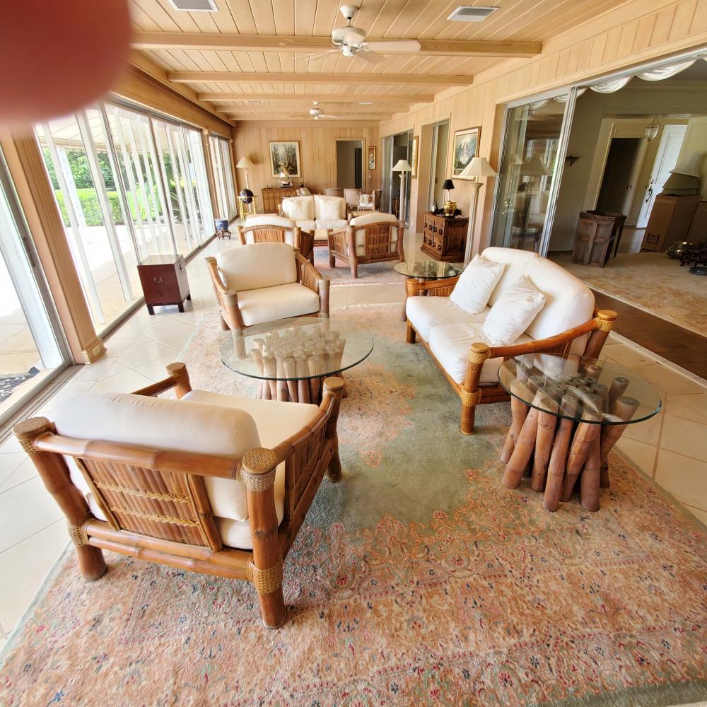 SIX PIECE BAMBOO AND WOVEN RATTAN