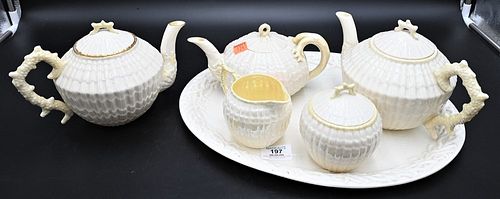 SIX PIECE BELLEEK TEA SET, TO