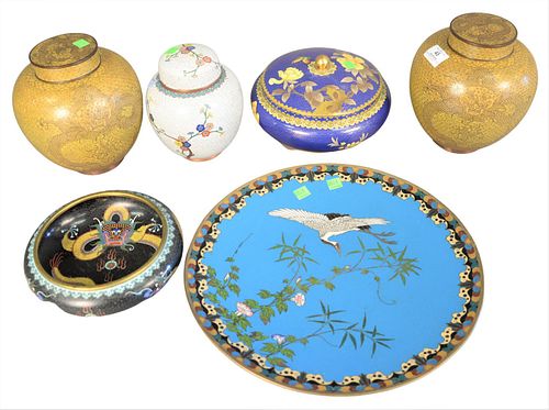 SIX PIECE CLOISONNE GROUP, TO