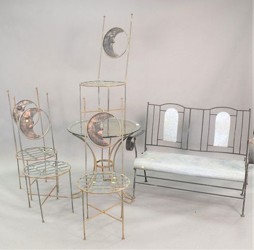 SIX PIECE IRON OUTDOOR LOT TO