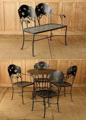 SIX PIECE IRON PATIO SET TABLE