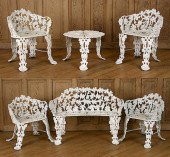 SIX PIECE PAINTED CAST IRON GR