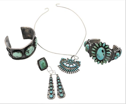 SIX PIECE SILVER AND TURQUOISE