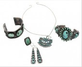 SIX PIECE SILVER AND TURQUOISE