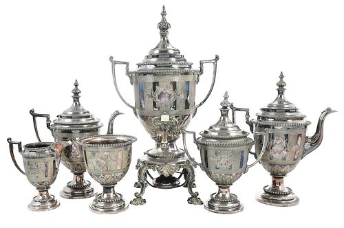 SIX PIECE SILVER PLATE REED AND