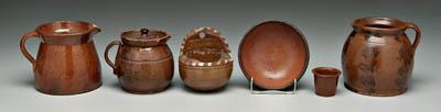 Six pieces 19th century redware: