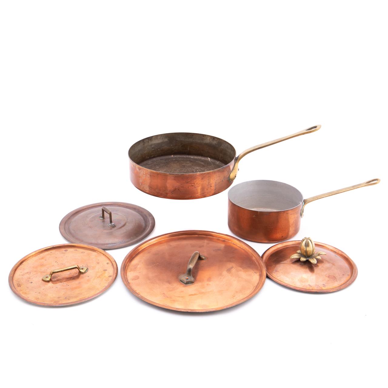 SIX PIECES, COPPER COOKWARE AND