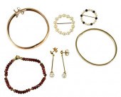 SIX PIECES GOLD AND GEMSTONE J
