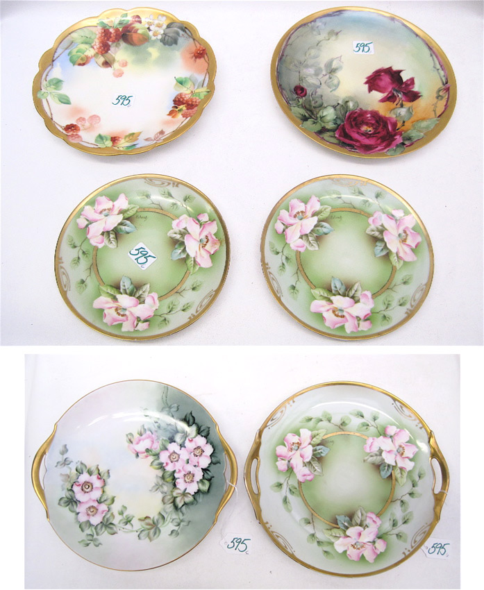 SIX PIECES HAND PAINTED PORCELAINS;