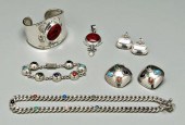 Six pieces Mexican silver jewe