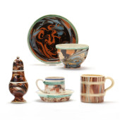 SIX PIECES MOCHA WARE MARBLED