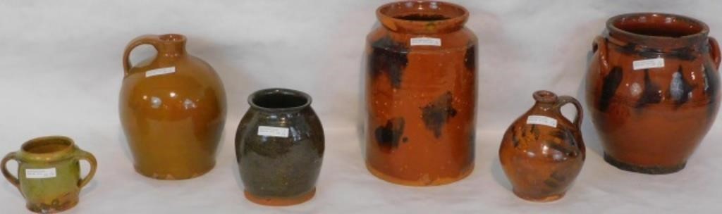 SIX PIECES OF 19TH CENTURY REDWARE.