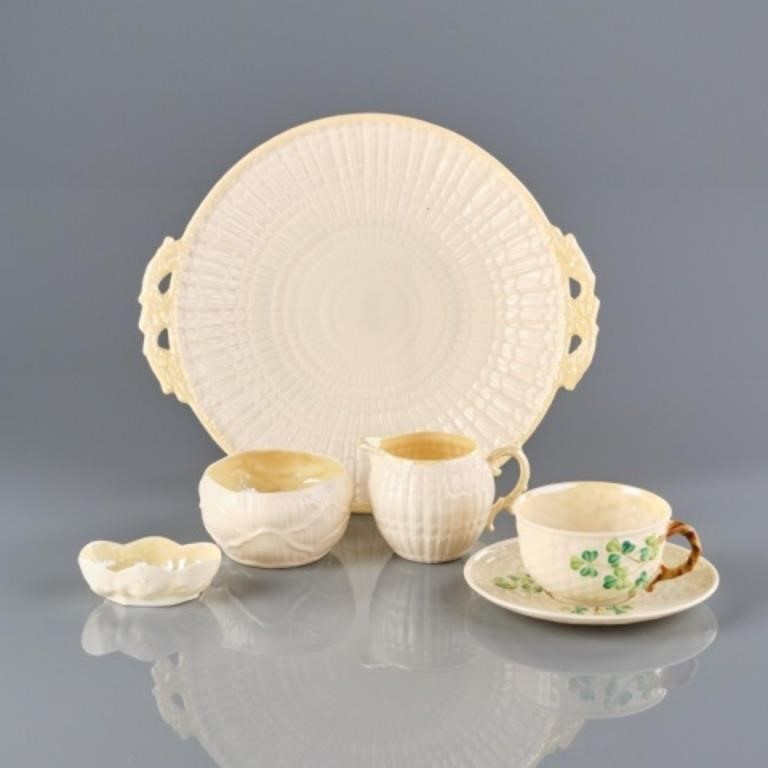 SIX PIECES OF BELLEEK PORCELAIN -