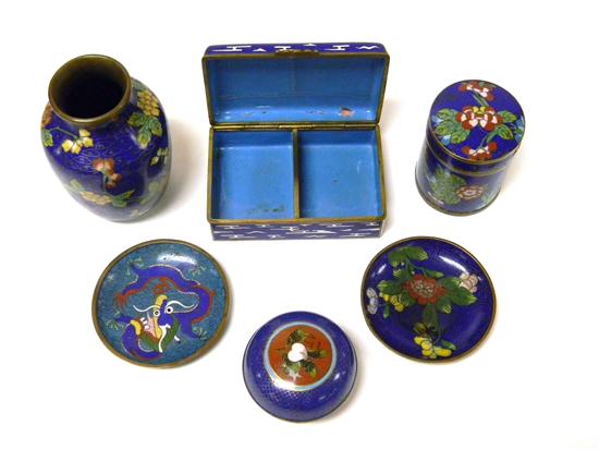 Six pieces of cloisonn including: