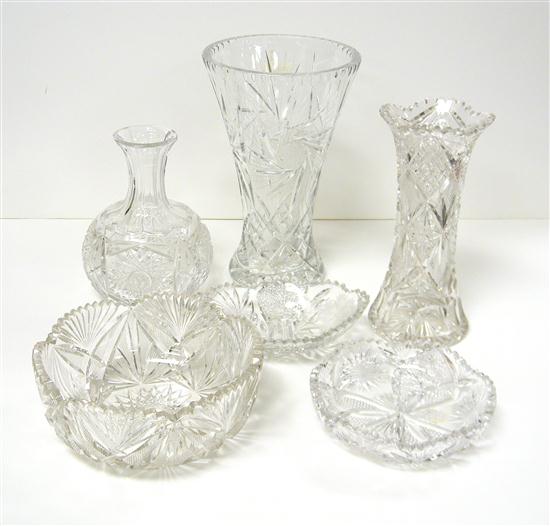 Six pieces of colorless cut glass
