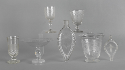 Six pieces of etched colorless