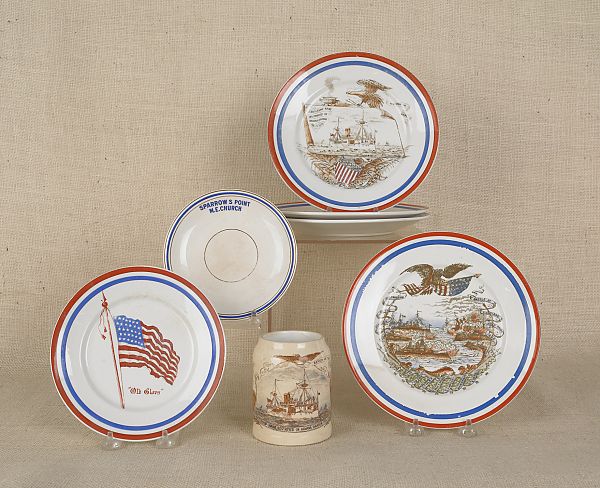 Six pieces of patriotic porcelain