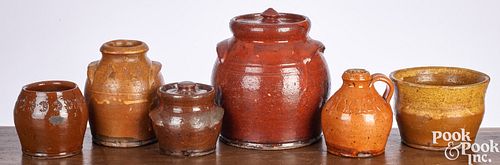 SIX PIECES OF REDWARE, 19TH C.Six