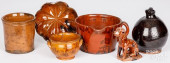 SIX PIECES OF REDWARE, 19TH C.