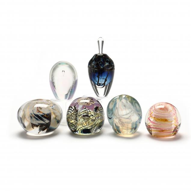 SIX PIECES OF SIGNED PAPERWEIGHT