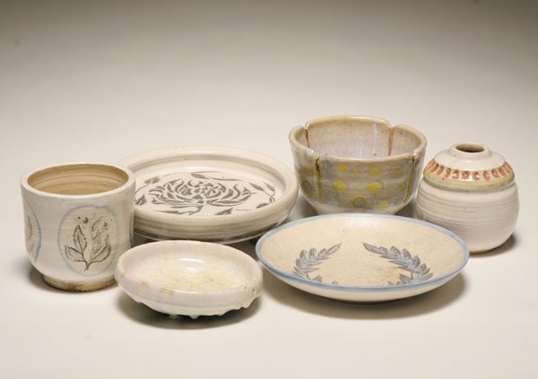 Six pieces of studio pottery from