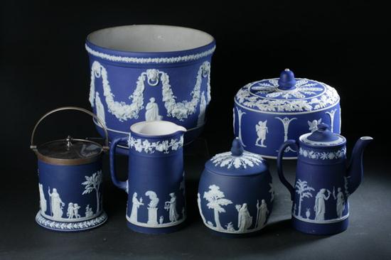 SIX PIECES WEDGWOOD DARK BLUE